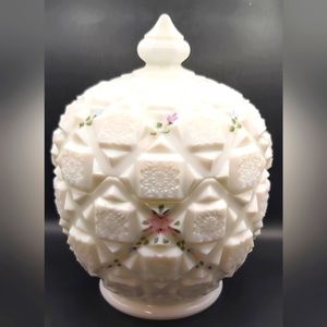 Westmoreland milkglass handpainted candy dish